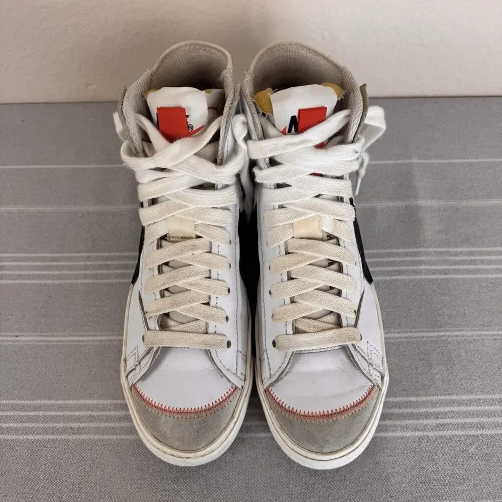 Men’s Nike Blazer Mid 77 Jumbo Swoosh Lace Up Leather Sneakers White Black 11